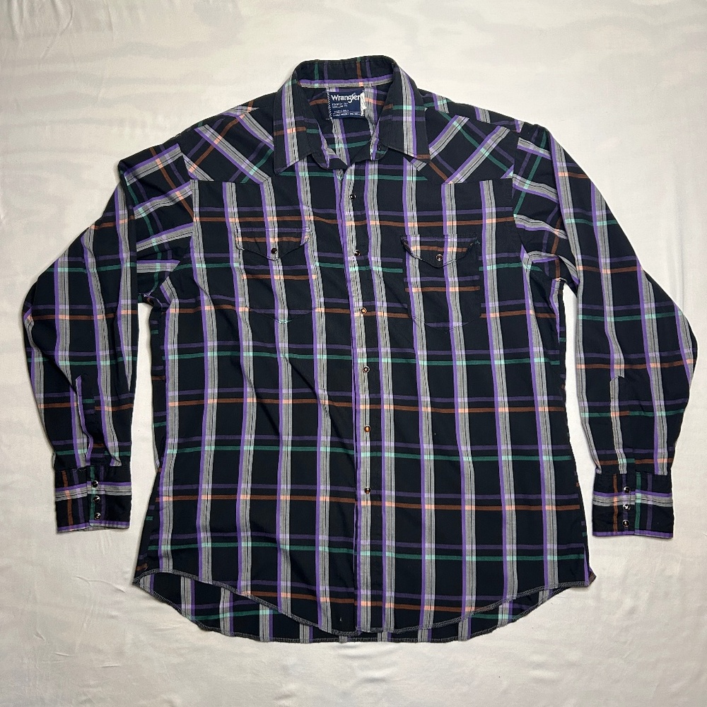 Vintage Wrangler Shirt Men’s XL Striped Western Cowboy Pearl Snap Brushpopper